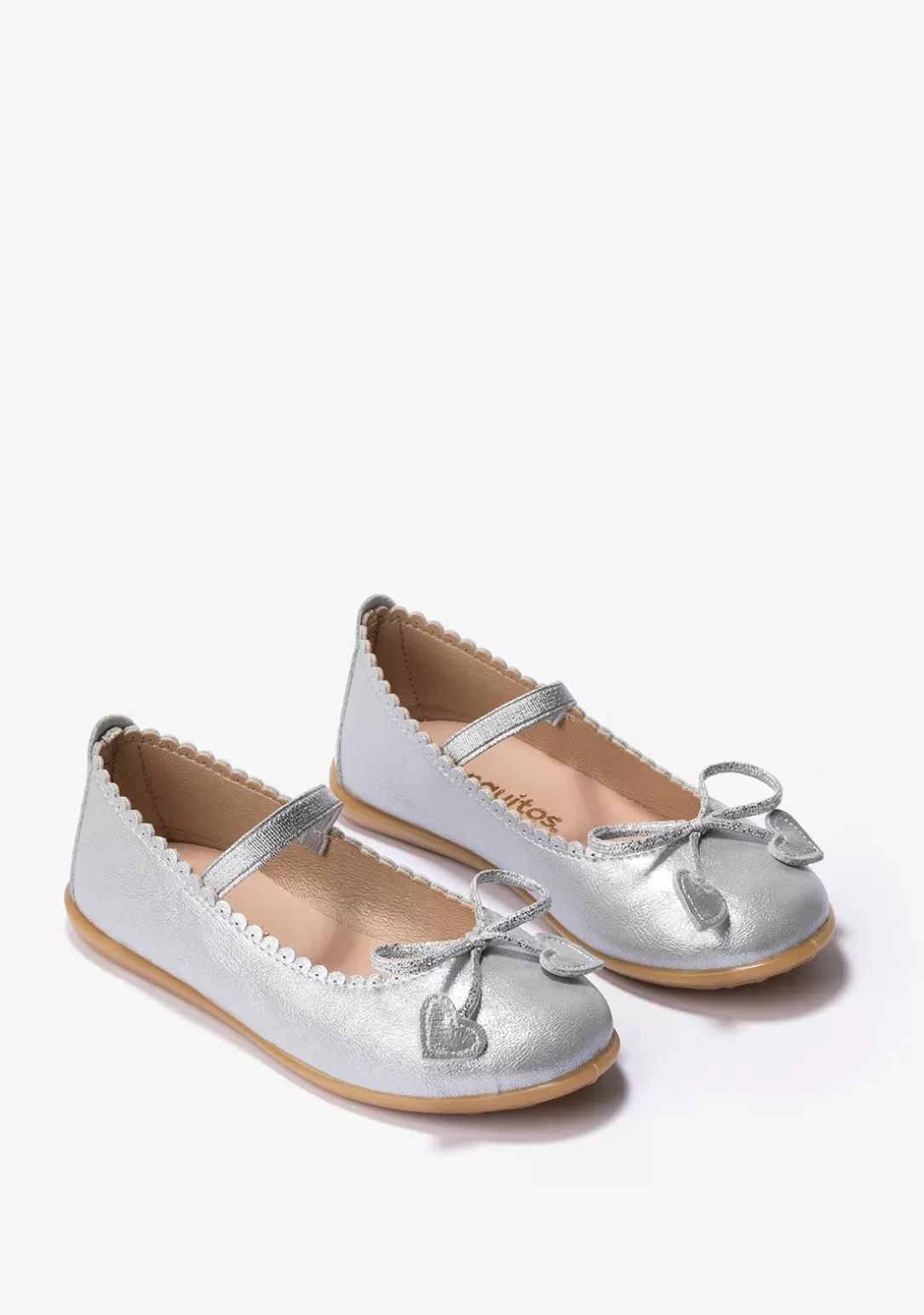 Conguitos Zapatos De Ceremonia | Bailarinas^Bailarinas De Niña Lazo Corazones Metalizado Plata