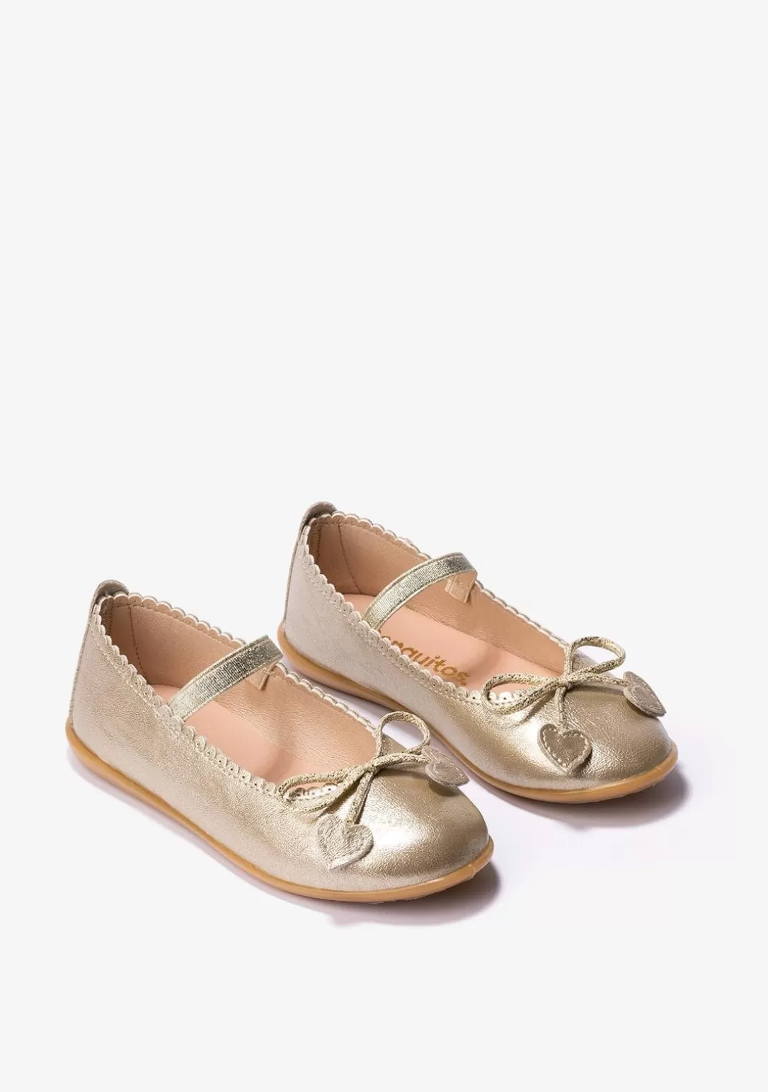 Conguitos Zapatos De Ceremonia | Bailarinas^Bailarinas De Niña Lazo Corazones Metalizado Platino