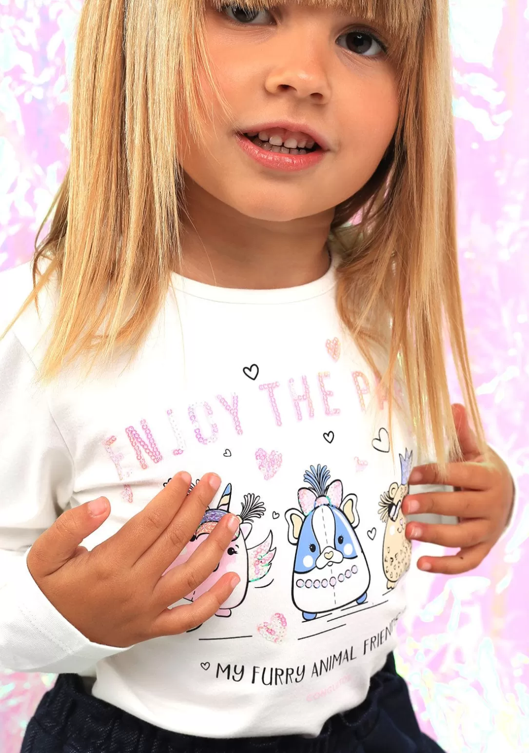 camiseta_de_nia_animal_friends_blanco_3.webp Conguitos Camisetas | Camisetas Manga Larga^Camiseta De Niña Animal Friends Blanco