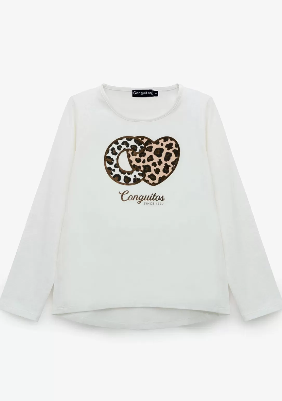 camiseta_de_nia_conguitos_leopardo_blanco_5.webp Conguitos Camisetas | Camisetas Manga Larga^Camiseta De Niña Leopardo Blanco