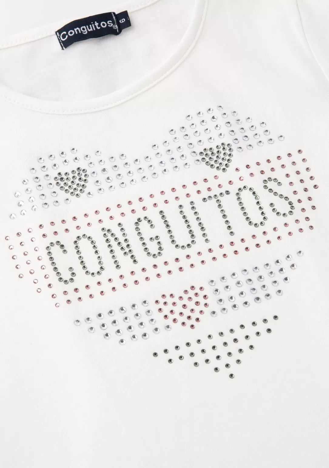 camiseta_de_nia_corazn_strass_blanco_3.webp Conguitos Camisetas | Camisetas Manga Larga^Camiseta De Niña Corazón Strass Blanco