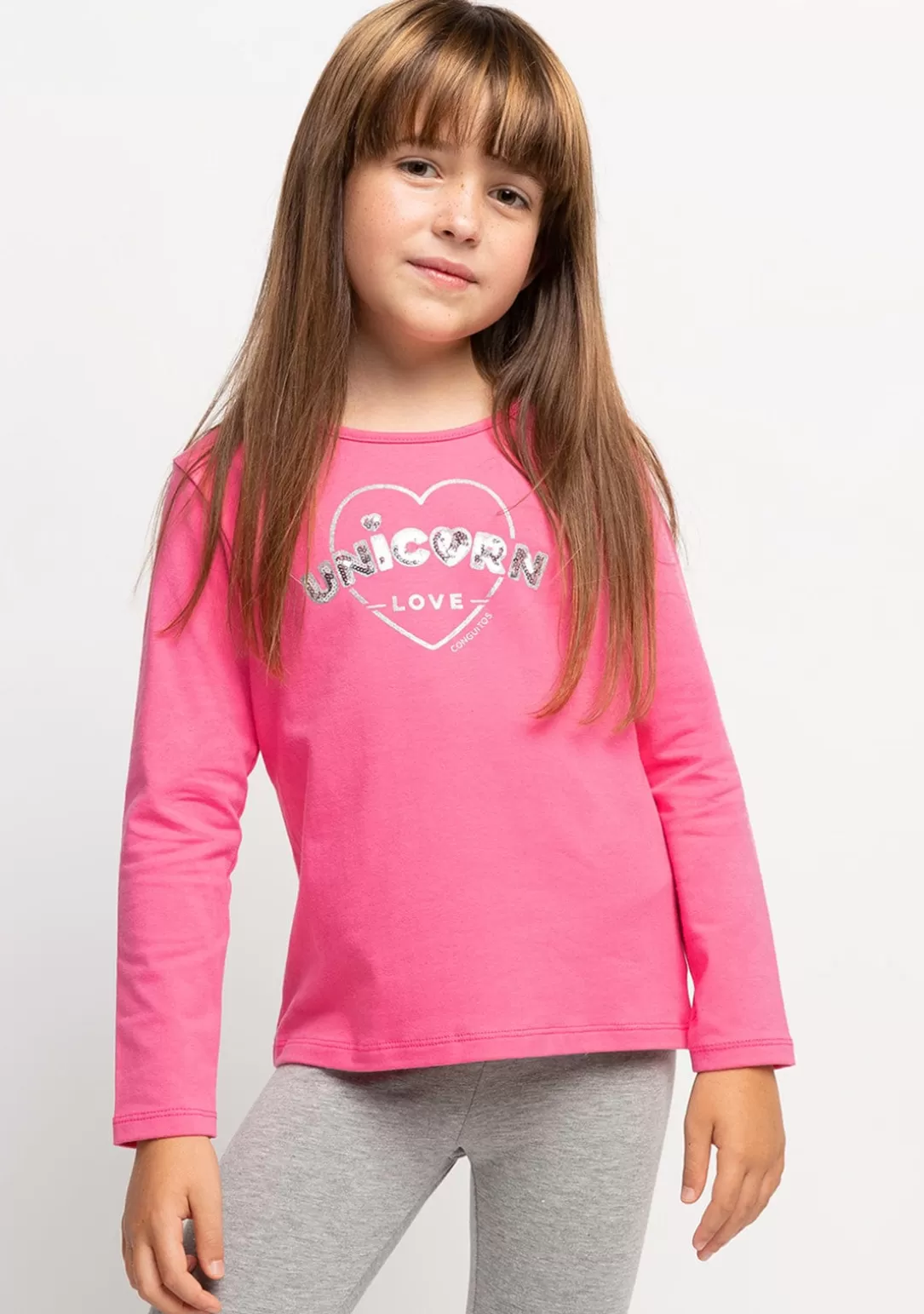 camiseta_de_nia_unicorn_love_fucsia_2.webp Conguitos Camisetas | Camisetas Manga Larga^Camiseta De Niña Unicorn Love Fucsia