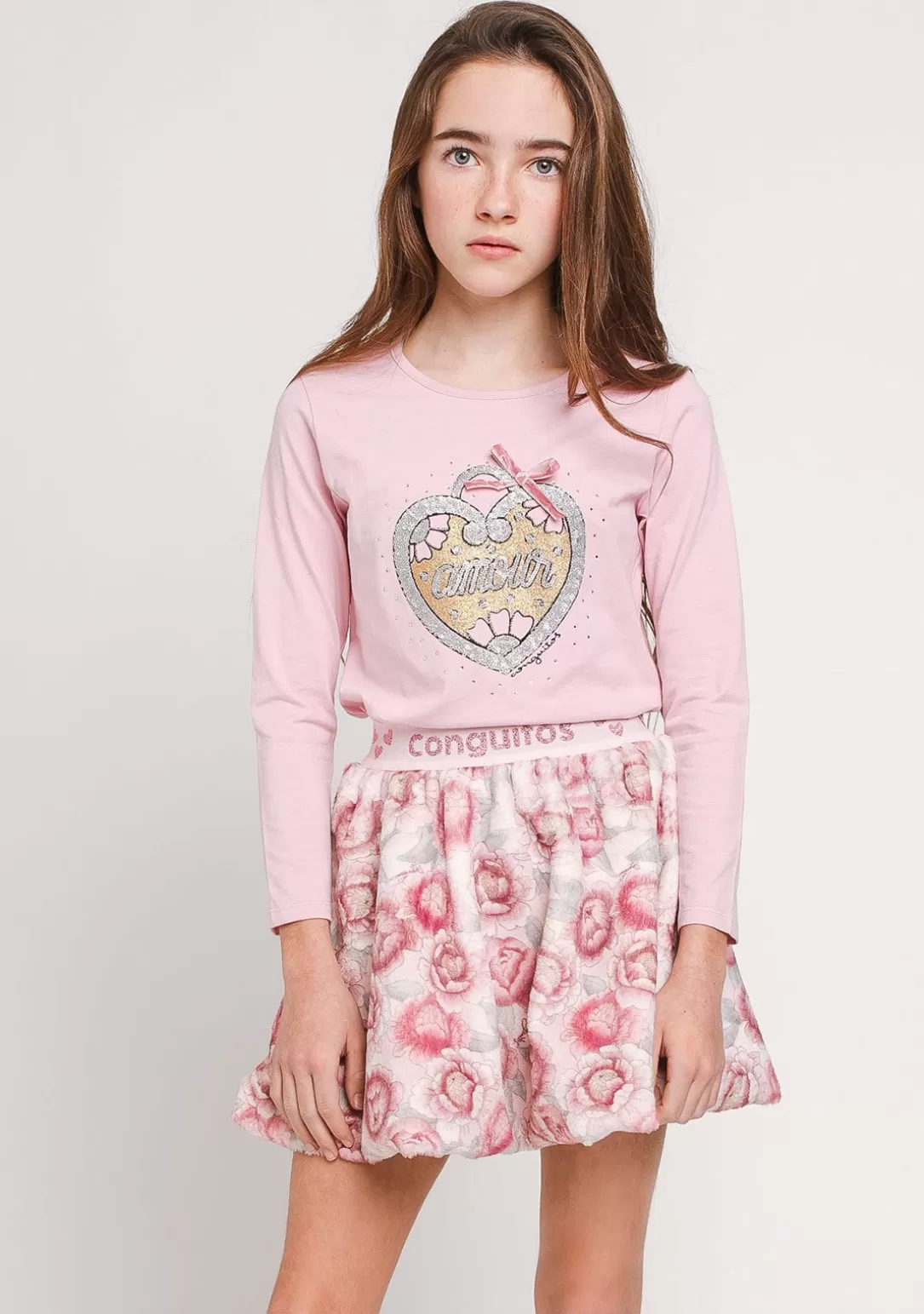 camiseta_nia_corazn_rosa_2.webp Conguitos Camisetas | Camisetas Manga Larga^Camiseta Niña Corazón Rosa