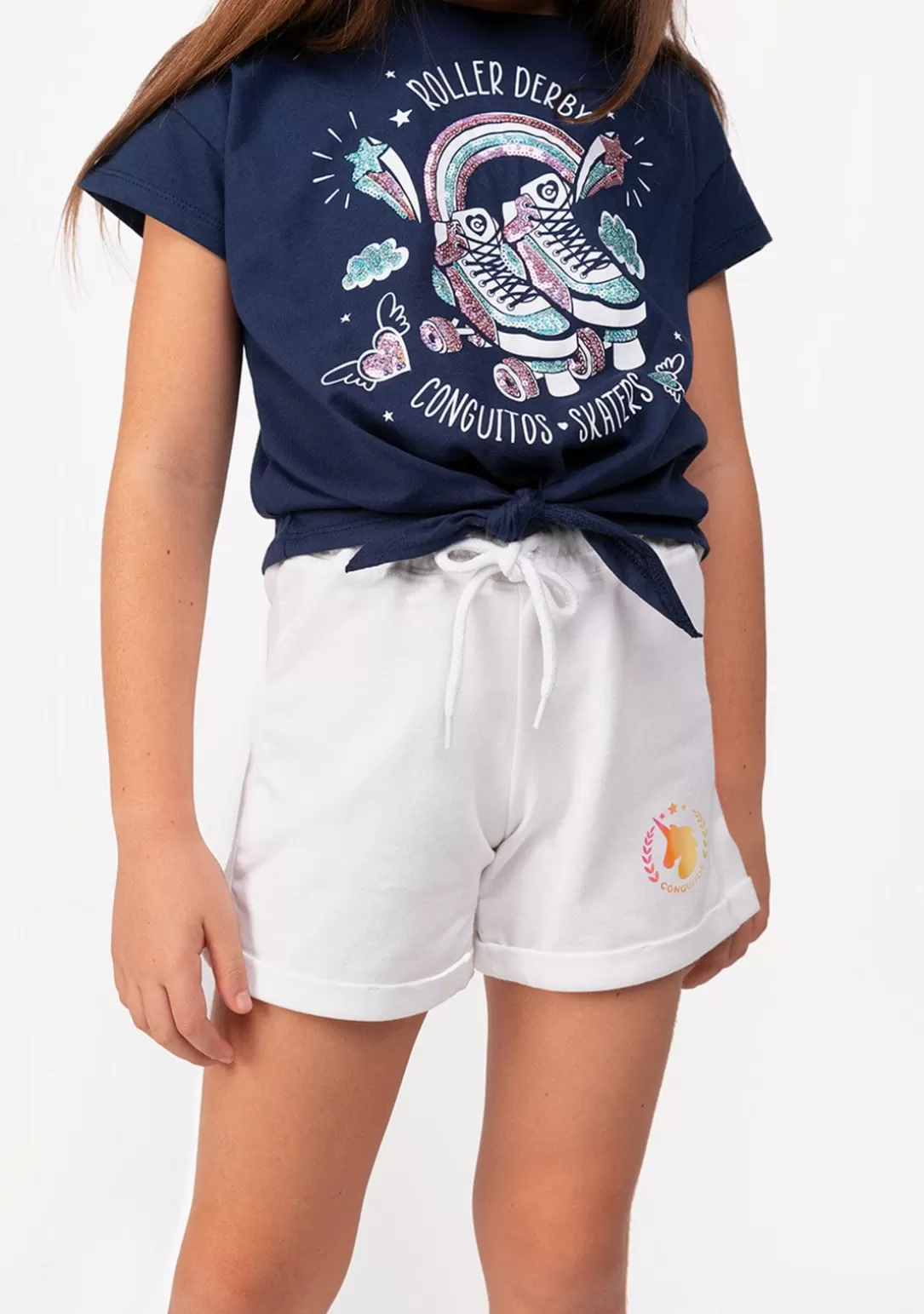 Conguitos Shorts^Short Deportivo De Niña Liso Unicornio Blanco