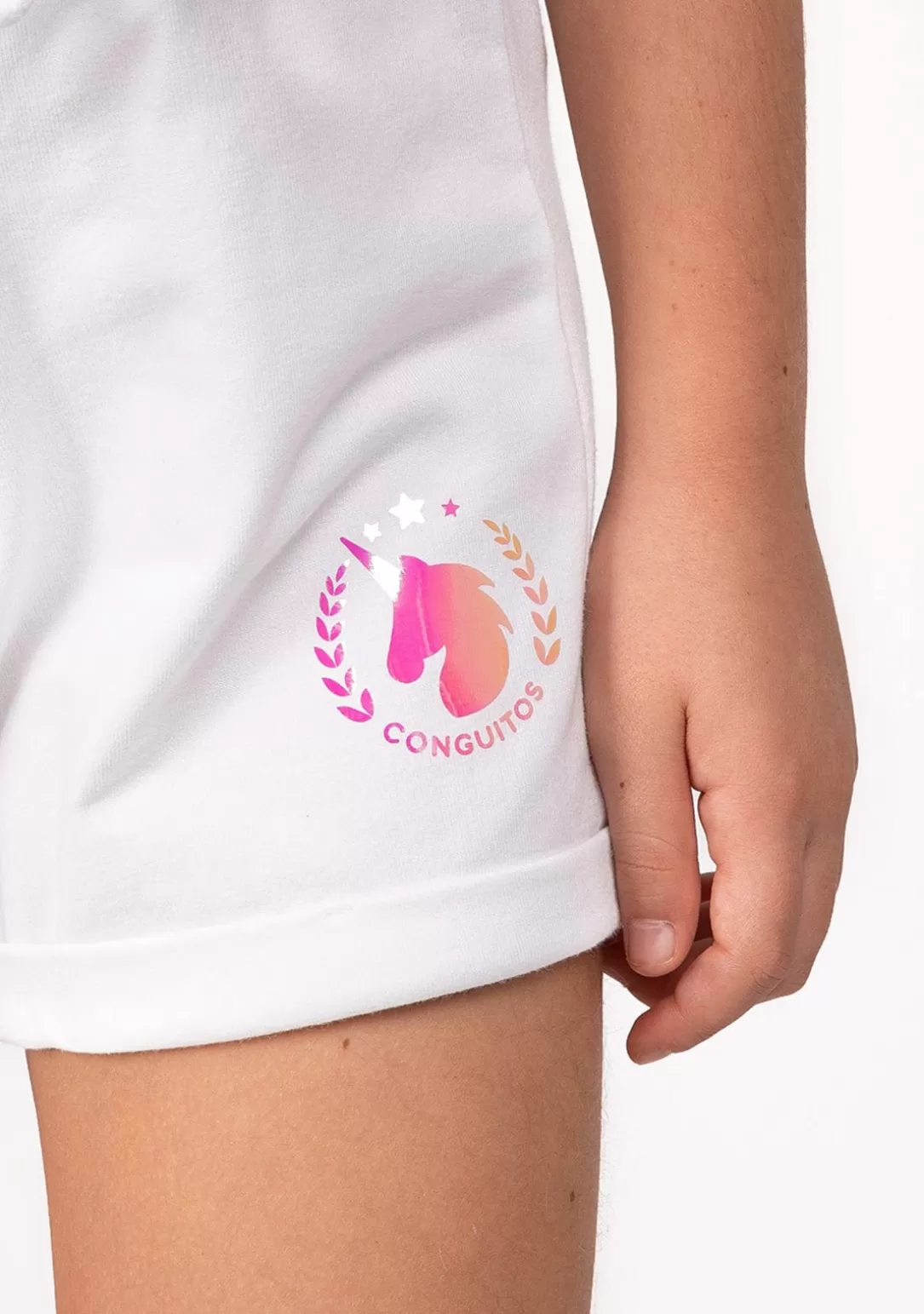 Conguitos Shorts^Short Deportivo De Niña Liso Unicornio Blanco