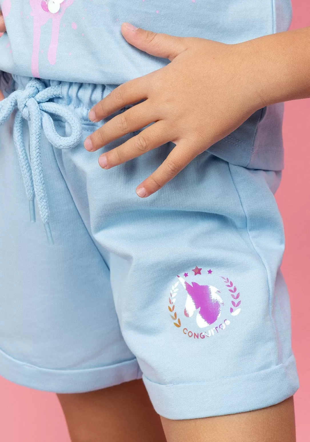 Conguitos Shorts^Short Deportivo De Niña Liso Unicornio Celeste