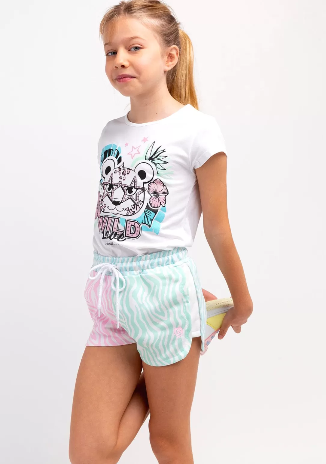 Conguitos Shorts^Short Niña Felpa Estampado Cebra Multicolor