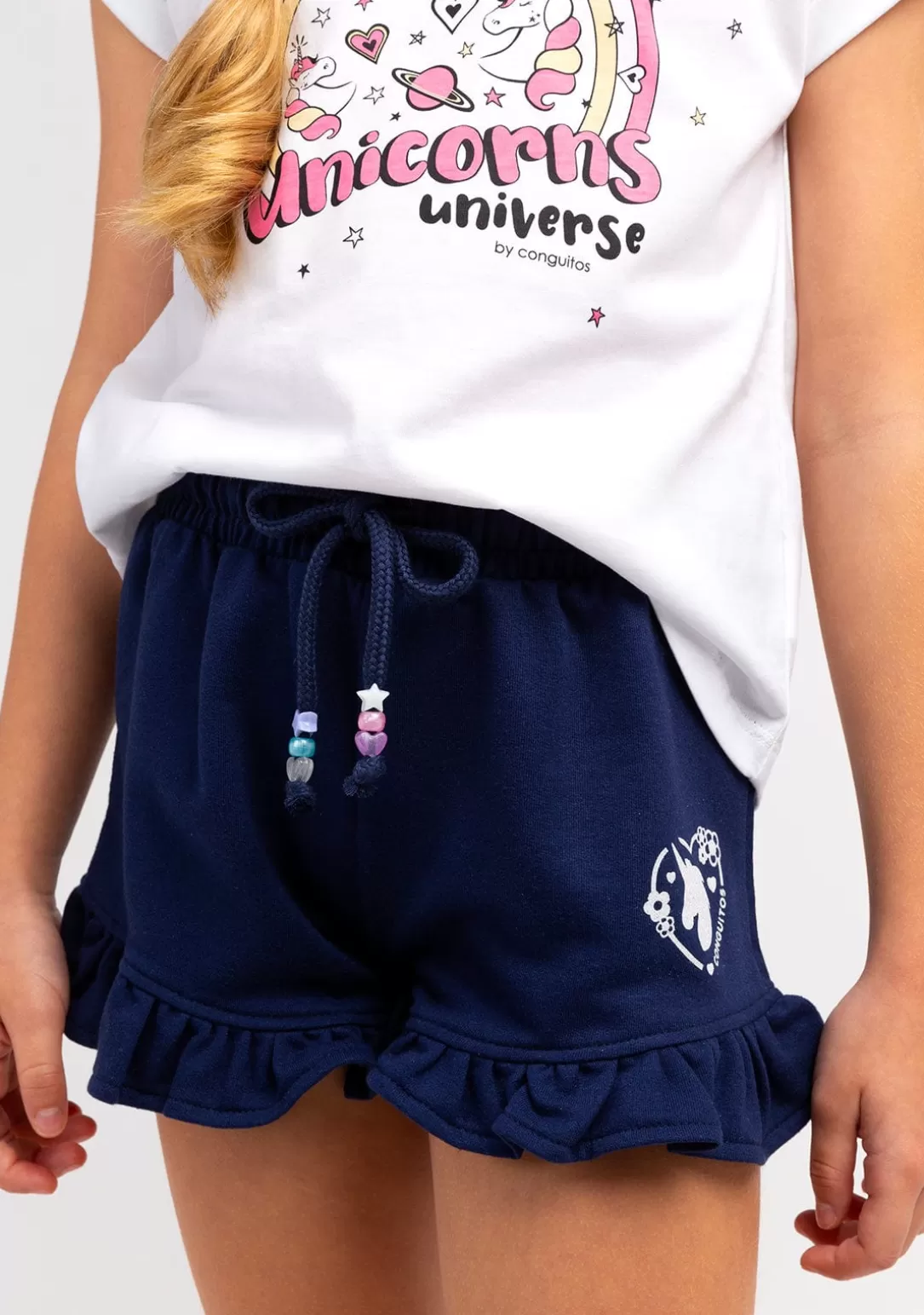 Conguitos Shorts^Short Niña Felpa Unicornio Azul Marino