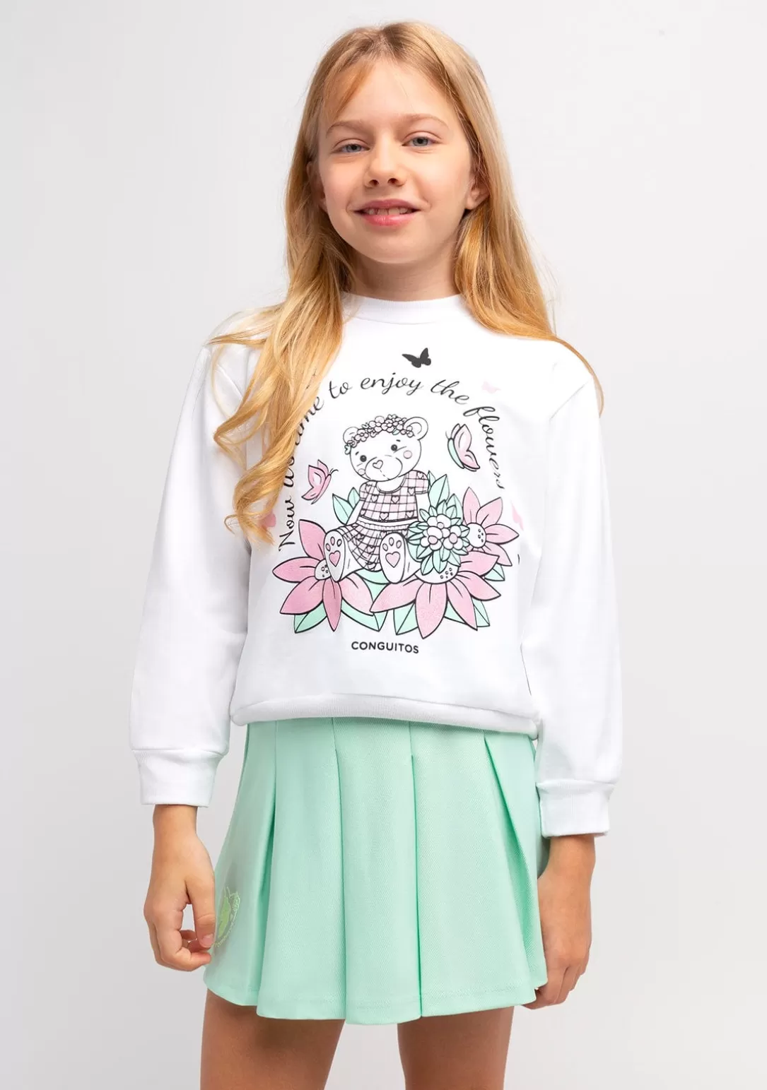 sudadera_de_nia_blanco_oso_glitter_flores_2.webp Conguitos Sudaderas^Sudadera De Niña Blanco Oso Glitter Flores