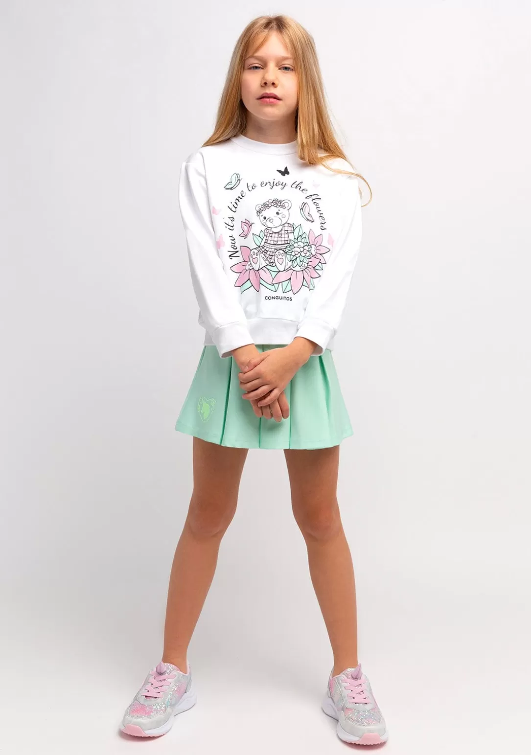 sudadera_de_nia_blanco_oso_glitter_flores_3.webp Conguitos Sudaderas^Sudadera De Niña Blanco Oso Glitter Flores