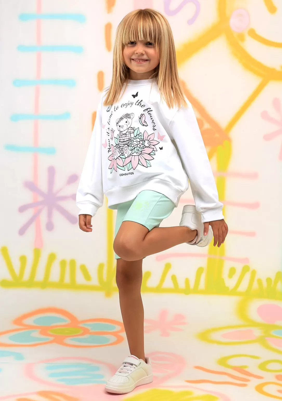 sudadera_de_nia_blanco_oso_glitter_flores_6.webp Conguitos Sudaderas^Sudadera De Niña Blanco Oso Glitter Flores