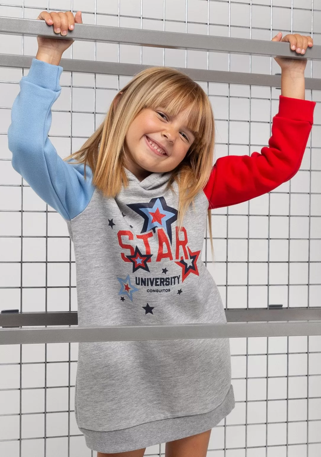 Conguitos Vestidos Sudadera | Vestidos^Vestido De Niña Color Block Capucha Gris