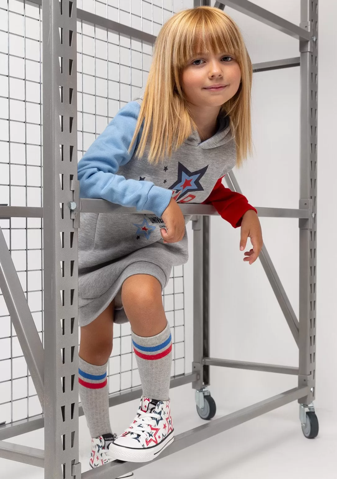 vestido_de_nia_color_block_capucha_gris_2.webp Conguitos Vestidos Sudadera | Vestidos^Vestido De Niña Color Block Capucha Gris