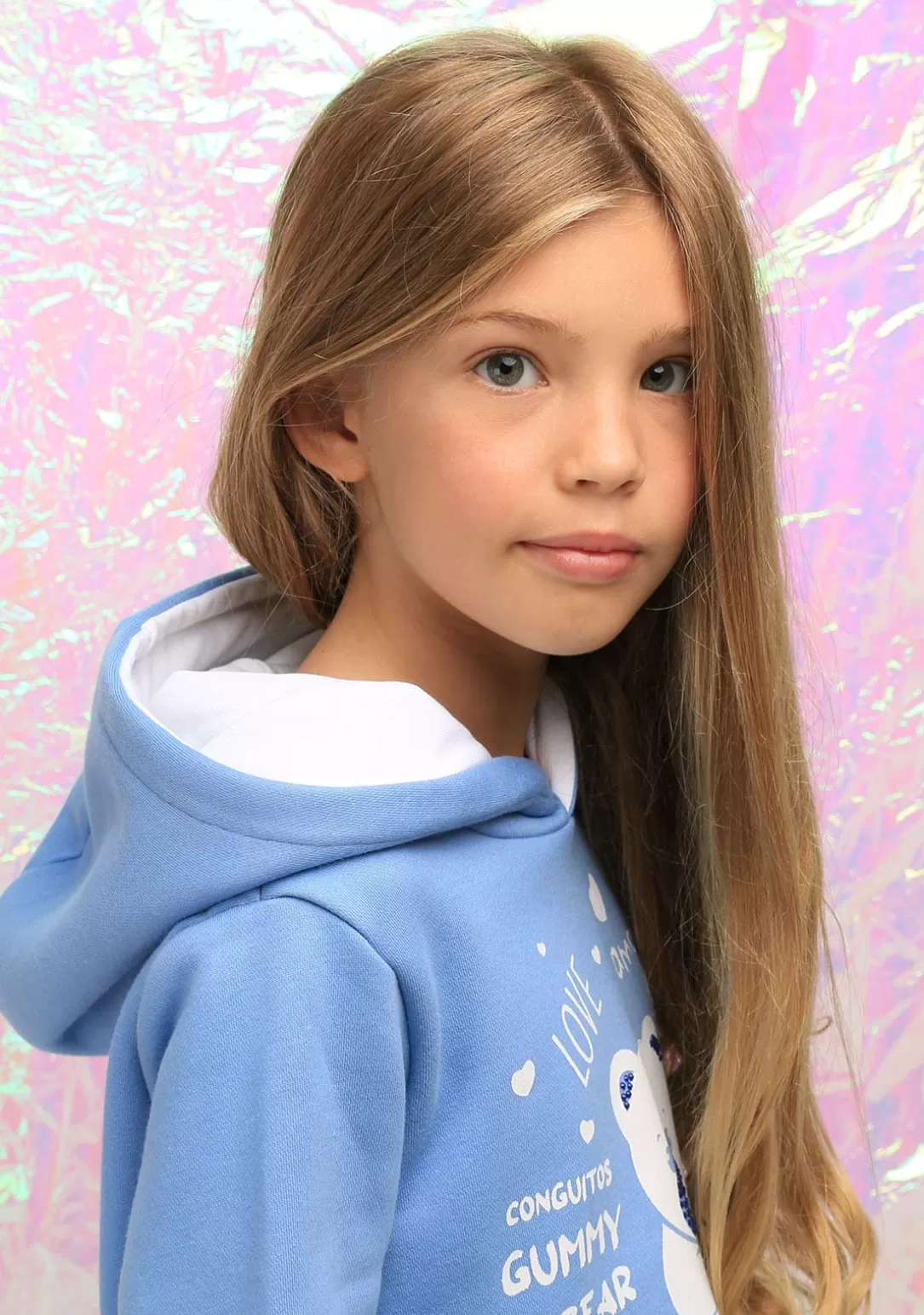 vestido_nia_capucha_osito_pedrera_azul_4.webp Conguitos Vestidos Sudadera | Vestidos^Vestido Niña Capucha Osito Pedrería Azul