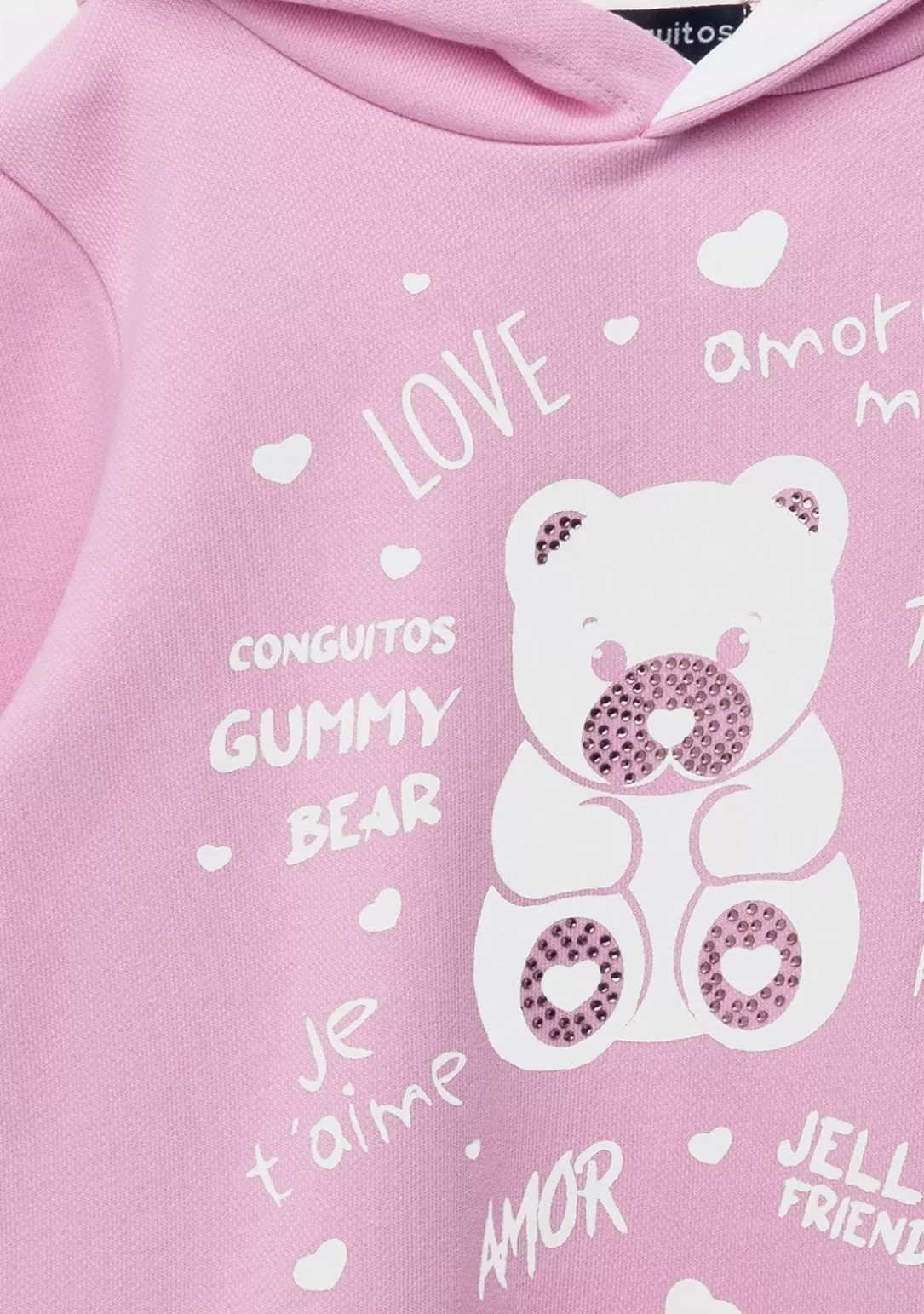 vestido_nia_capucha_osito_pedrera_rosa_4.webp Conguitos Vestidos Sudadera | Vestidos^Vestido Niña Capucha Osito Pedrería Rosa
