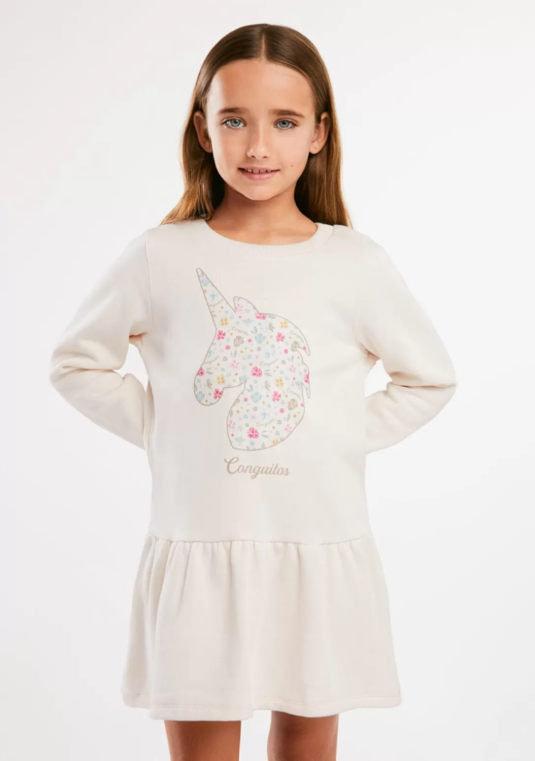 vestido_sudadera_unicornio_beige_2.webp Conguitos Vestidos^Vestido Sudadera Unicornio Beige