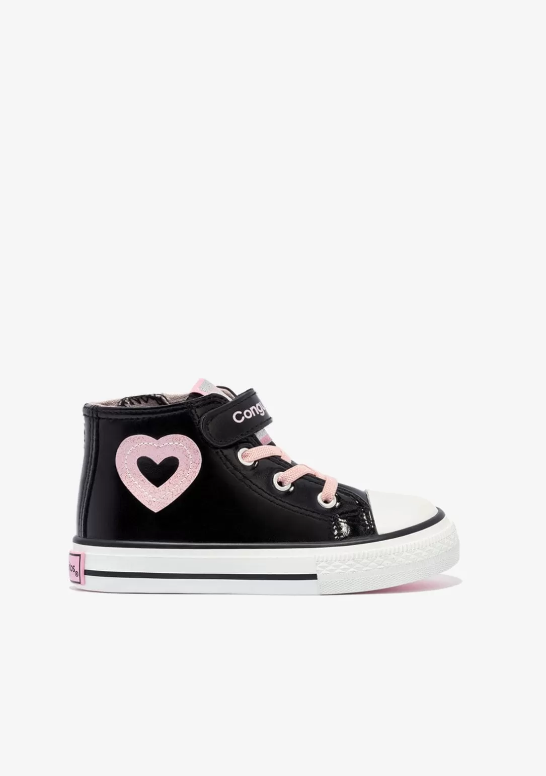 Conguitos Zapatillas^Zapatillas Altas De Niña Charol Corazón Negro