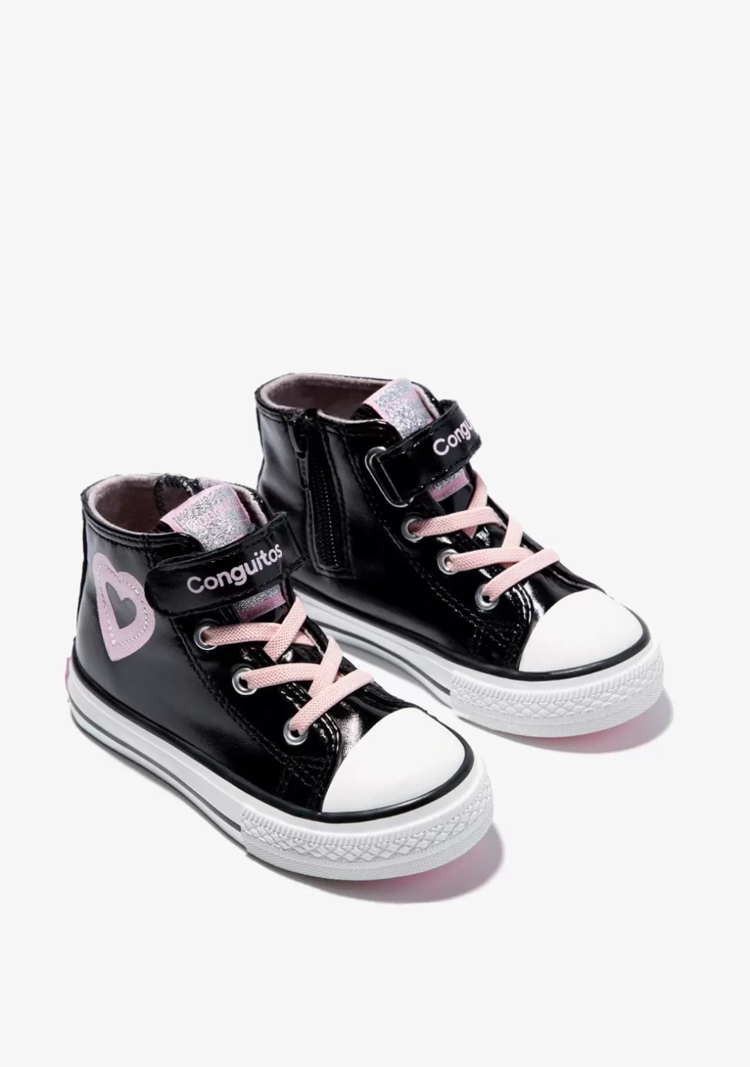 Conguitos Zapatillas^Zapatillas Altas De Niña Charol Corazón Negro